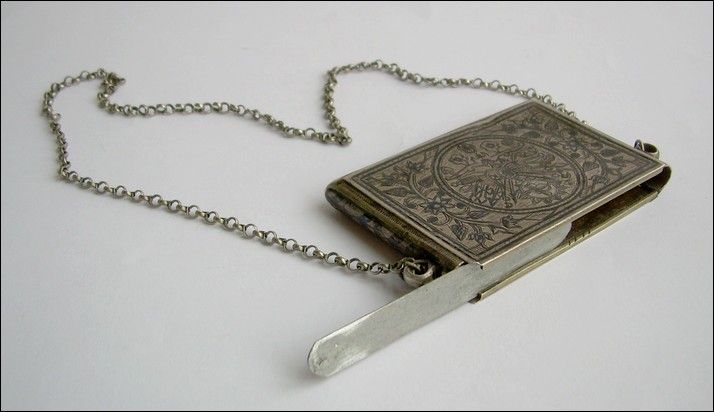 19c OTTOMAN / TURKISH NIELLO SILVER AMULET BOX NECKLACE  