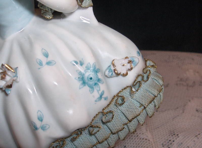 Vintage Porcelain China Pair Figurines,Tulle Net Trim  