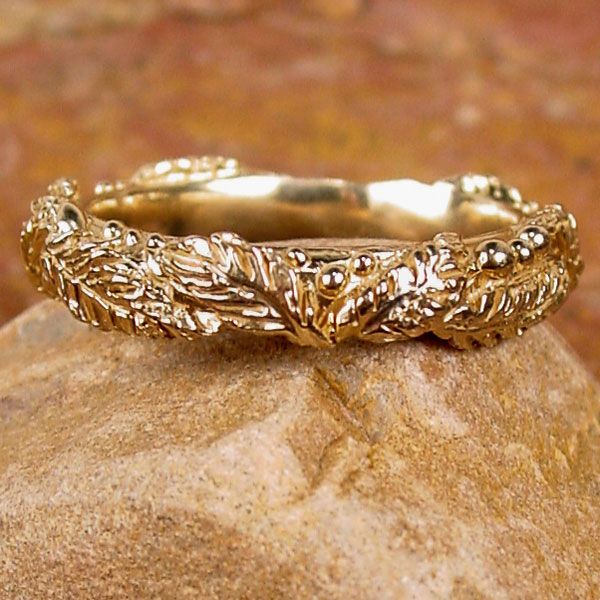 14k Yellow Gold Leaves & Berries Wreath Ring BWS  