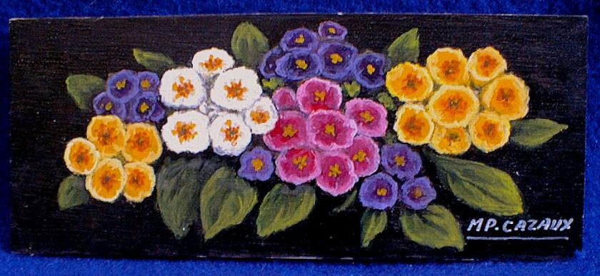 SMALL OIL PAINTING WOOD PANEL FLOWERS TROMPE LOEIL  