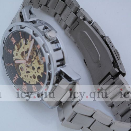 Men Skeleton Transparent Mechanical Stainless Steel Case Classic Wrist 