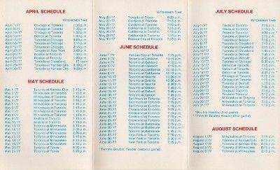 1977 TORONTO BLUE JAYS CKKW 1090 SCHEDULE   RARE  