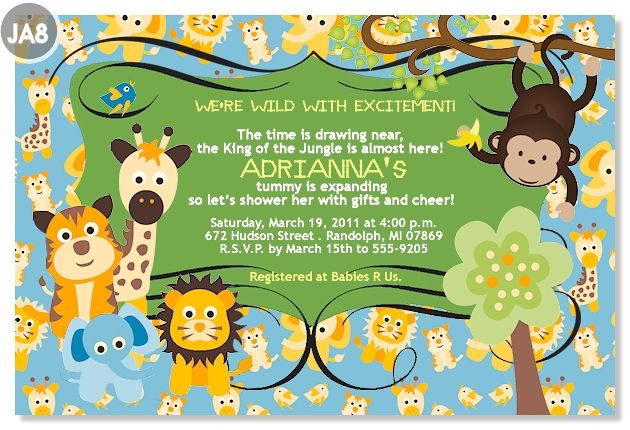 20 Custom PHOTO Giraffe Birdie Monkey Jungle Lion Animal Baby Shower 