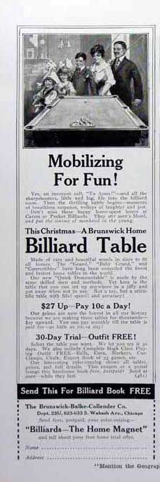   print advertising for Brunswick Balke Collender Co. Billiard table