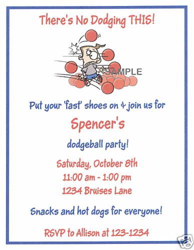 20 Custom Party Invitations/Sports/Dodge Ball/Dodgeball  