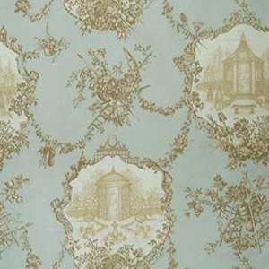 Braemore Garden Toile Fabric Aqua ROD POCKET VALANCE  