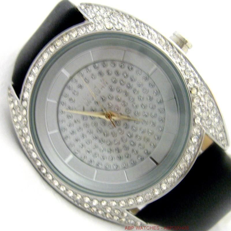 MORGAN DE TOI STUNNING LADIES CRYSTAL STONES SET CASE BLACK LEATHER 