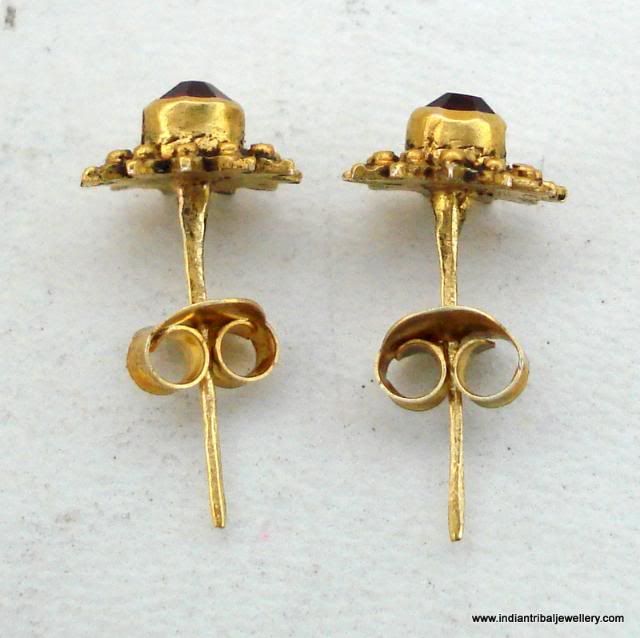 18K VINTAGE ANTIQUE TRIBAL OLD GOLD EARRINGS EAR STUD  