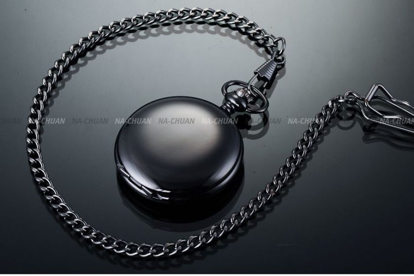 Classical Plain Elegant Polished Mens Pocket Quartz Watch With Chain 