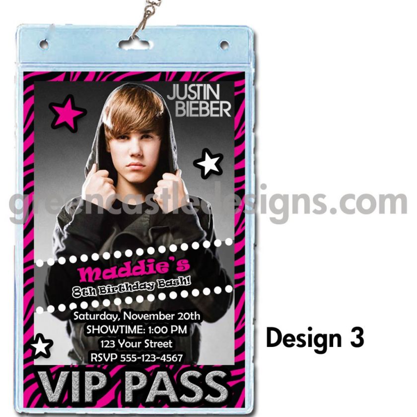 Justin Beiber birthday party invitation VIP pass lanyard 3