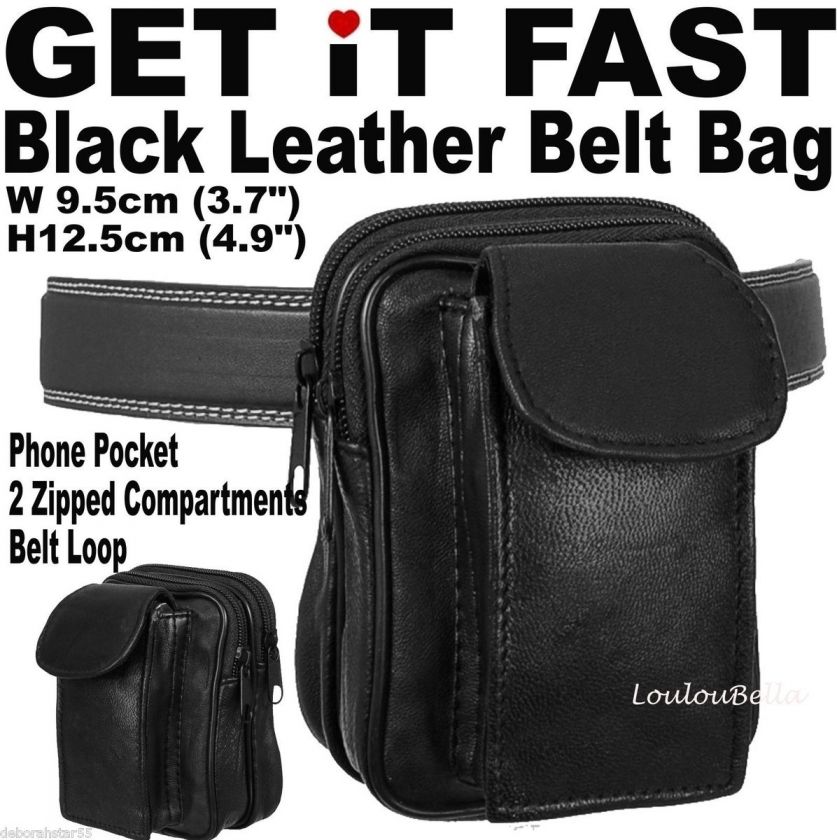   Womens Black Leather Belt Camera Mobile Phone Travel Bag Pouch Wallet