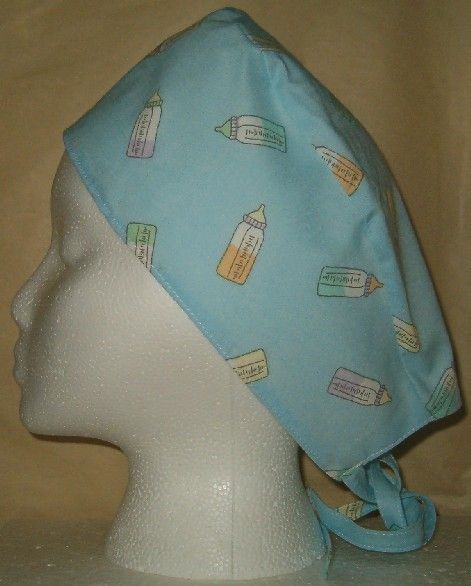 SCRUB HAT CAP MADE W BABY BOTTLES INFANTS FABRIC CUTE  