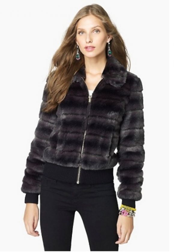   JUICY COUTURE SOFT SHORT FAUX FUR CHIC BOMBER JACKET BLACK SWAN  