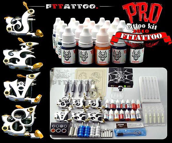 Professional Tattoo Kit 6 Machine Gun 20 Ink Power Grip  