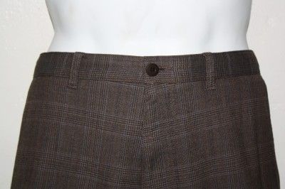 HUGO BOSS 2011 BLADE BROWN PLAID FLAT FRONT CASUAL DRESS PANTS 36 MINT 