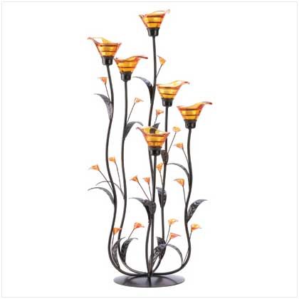 AMBER CALLA LILLY ELEGANT CANDLEHOLDER HOLIDAY GIFT NEW HOME DECOR 