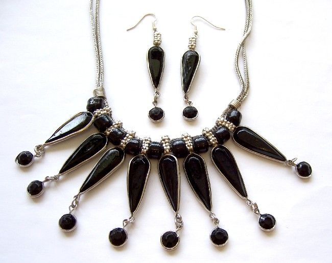 Bollywood Asian belly dance necklace earring set black  