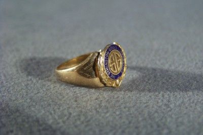 ANTIQUE 14 K GOLD ENAMEL DIAMOND MASONIC SIGNET RING 8  