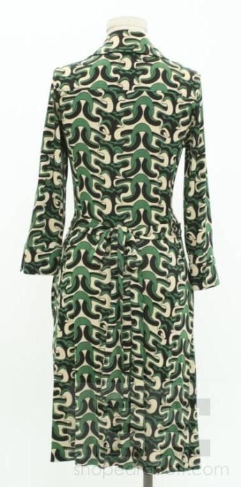   Furstenberg Green, Black & Tan Swirled Silk Wrap Dress Size 8  