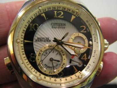 Citizen Eco Drive Minute Repeater Rare Two Tone Gold Mens Watch 