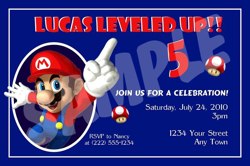 12 Super Mario Brothers Custom Birthday Invitations  