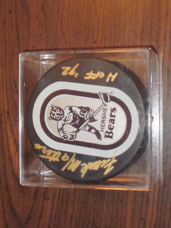 FRANK MATHERS AUTOGRAPH HERSHEY BEARS PUCK JSA GRTD DEC  