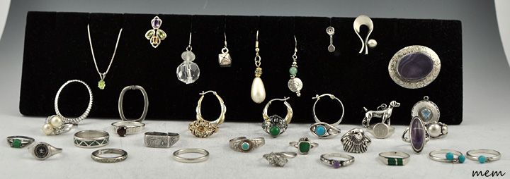 Generous Lot of Sterling Silver Rings Earrings Pendants  