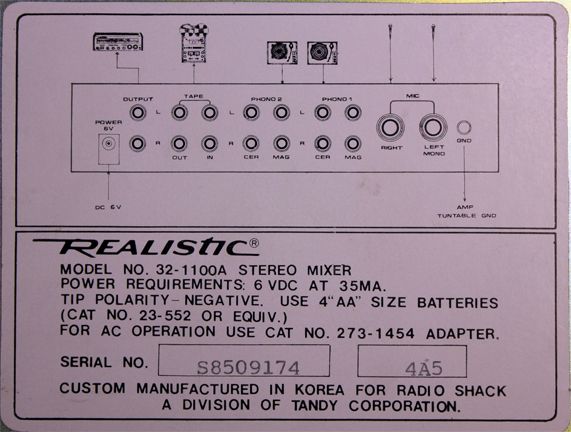 Realistic 32 1100A Stereo Music Disco Mixer  