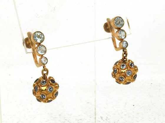 VINTAGE 18K GOLD & AQUAMARINE LADIES SPUTNIK EARRINGS  