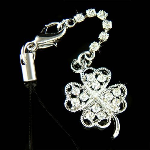   Swarovski Crystal ~4 Leaf Clover Lucky Shamrock Cell Phone Strap