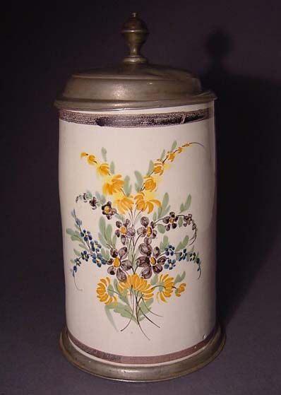 GERMAN FAIENCE WALZENKRUG PITCHER STEIN 18th CENTURY  