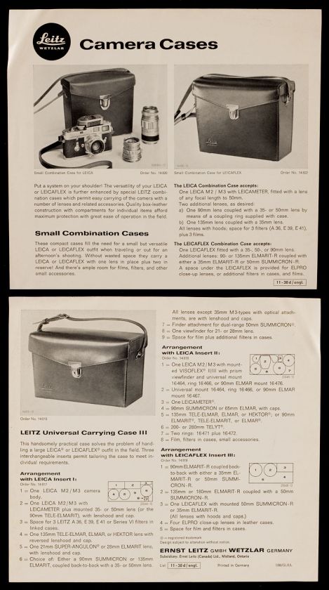 1966 LEITZ/LEICA CAMERA CASES LEAFLET  