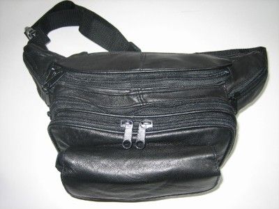 BLACK LEATHER WAIST BELT EYEGLASS FANNY PACK PURSE LG  