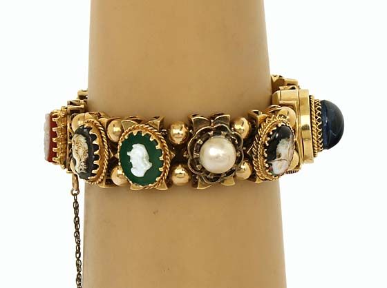 EXQUISITE VINTAGE 14K CAMEO COVER WATCH SLIDE BRACELET  