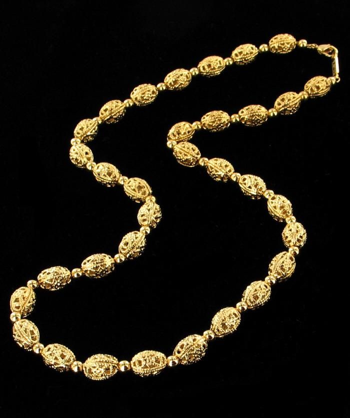 VINTAGE NAPIER FILIGREE BEAD GILT FLORENTINE NECKLACE  