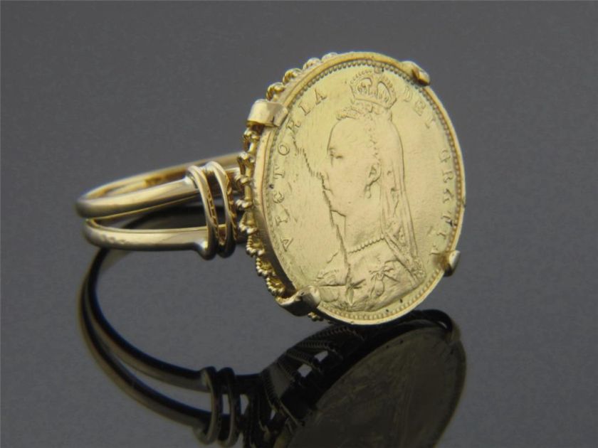 VINTAGE 18K GOLD VICTORI DEI GRATIA COIN LADIES RING  