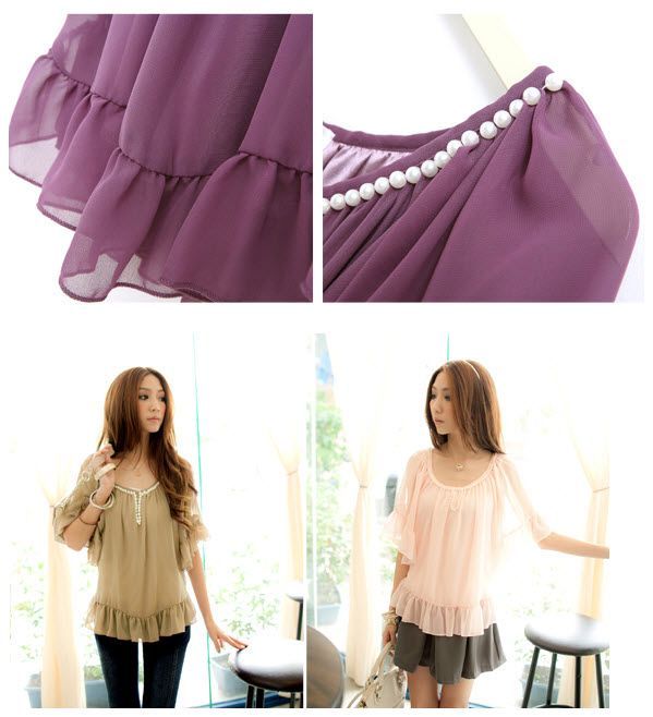 FREE SHIP S/M NEW Women Lady Sexy Green Pearl Caftan Batwing Chiffon 