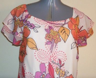 Sangria White w/Orange Yellow Lavender Floral Flutter Slv Dress sz 10 