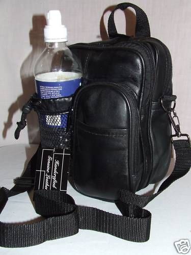 Leather Daypack Shoulder/Waist Purse w/ Bottle Holder  