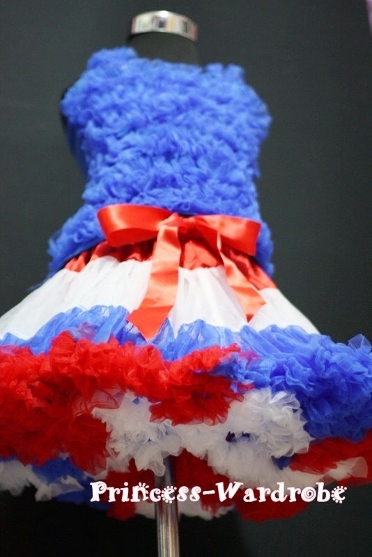 Red White Blue Pettiskirt Royal Blue Ruffles Top 1 8Y  