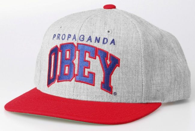Obey Throwback Snapback Cap Hat Heather Grey / Red  