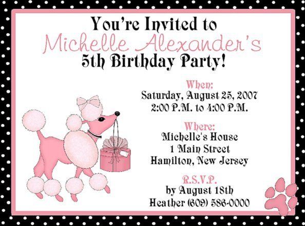 10 CUTE PINK POODLE CUSTOM BIRTHDAY PARTY INVITATIONS  