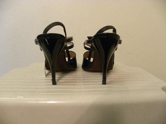 OMBELINE Black Patent Leather Strappy Heels Shoes 6.5  