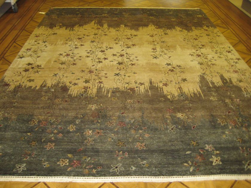   Charcoal Fine Plush Hand knotted Wool & Silk Jaipur Floral Area Rug