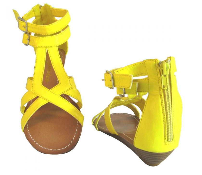 JANICE *ANKLE STRAP /ZIPPER BACK/YELLOW SANDALS*Sz.5.5  9  