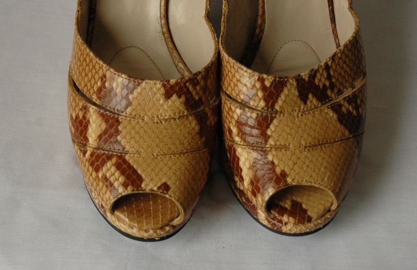 ROBERT CLERGERIE Snake Peep Toe Platform Wedge Heel 7  