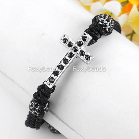 Color* Crystal Disco Christian Cross Pave Woven Macrame Bracelet 