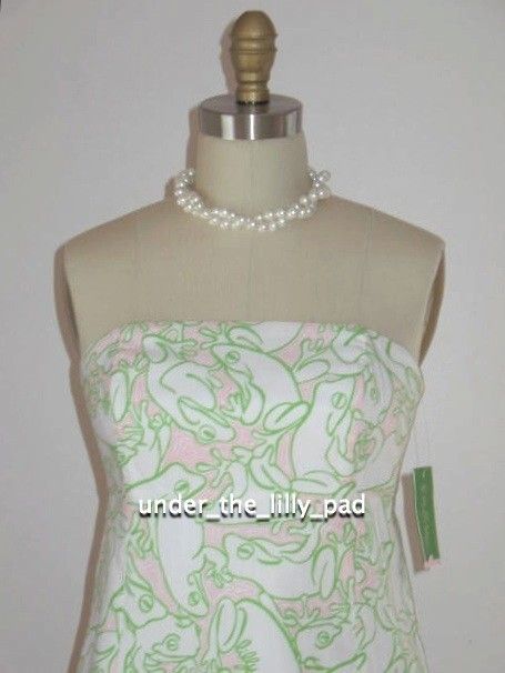   Pulitzer BOWEN Frogs Strapless DRESS 0 XS Limeade Lillys Pad  