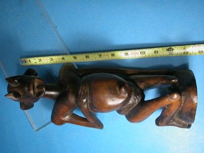 PRIMITIVE AFRICAN WOOD FERTILITY KNEELING FEMALE FIGURE  