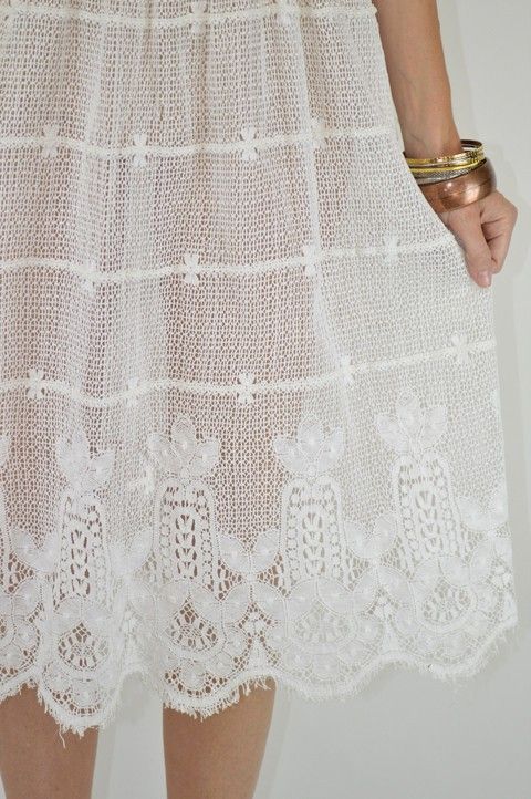 VTG 70S SHEER CROCHET LACE CUT OUT SCALLOP WEDDING BOHO MIDI DRESS 